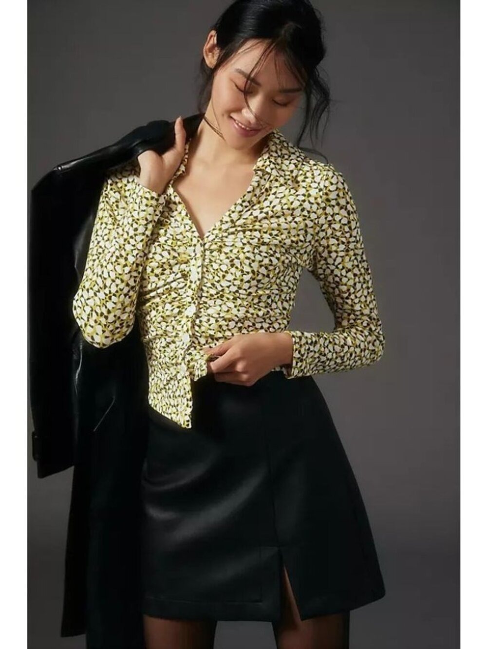 Anthropologie Maeve Ruched Shirt XS NWT